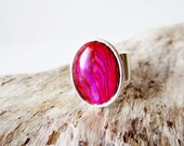 Hot pink paua shell and silver ring neon fuchsia abalone