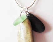 Petoskey beach stone and glass necklace.  Silver pendant necklace.