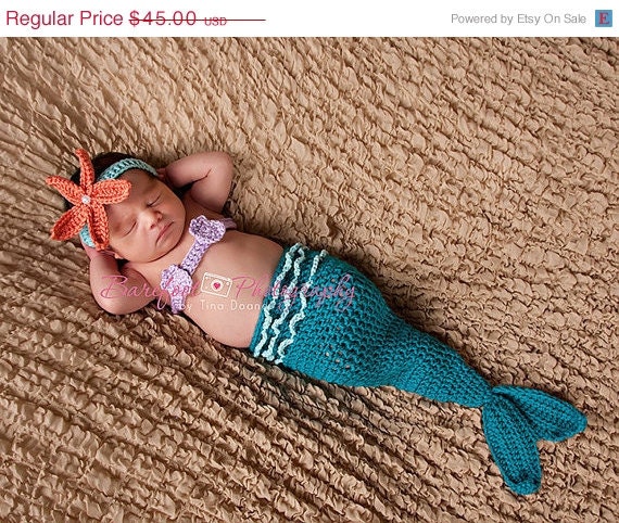On Sale Mermaid Tail Cocoon Costume, Photography Prop, 0 to 3 Months