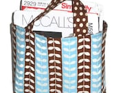 Storage Bin/Tote - Brown and Teal Leaves with Brown Polka Dots Fabric