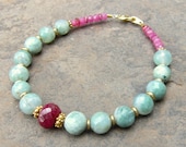 Faceted Ruby Bracelet with Green Chalcedony