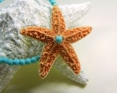 Wrist Corsage Bracelet - Tropical Star Sugar Starfish and Turquoise Wrist Corsage Bracelet