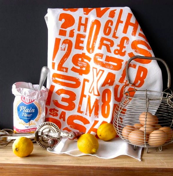 ORANGE Screen printed Tea Towel type design orange kitchen towel dish cloth