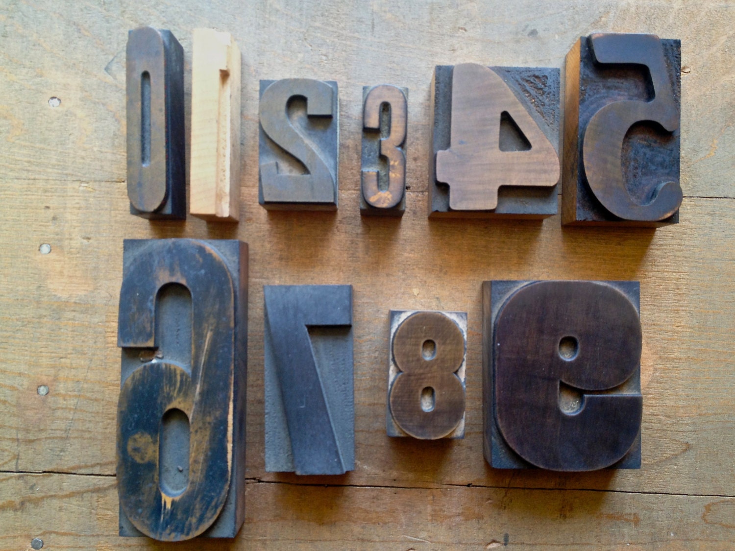 Antique Letterpress Printers WOOD TYPE Numbers 0 thru 9