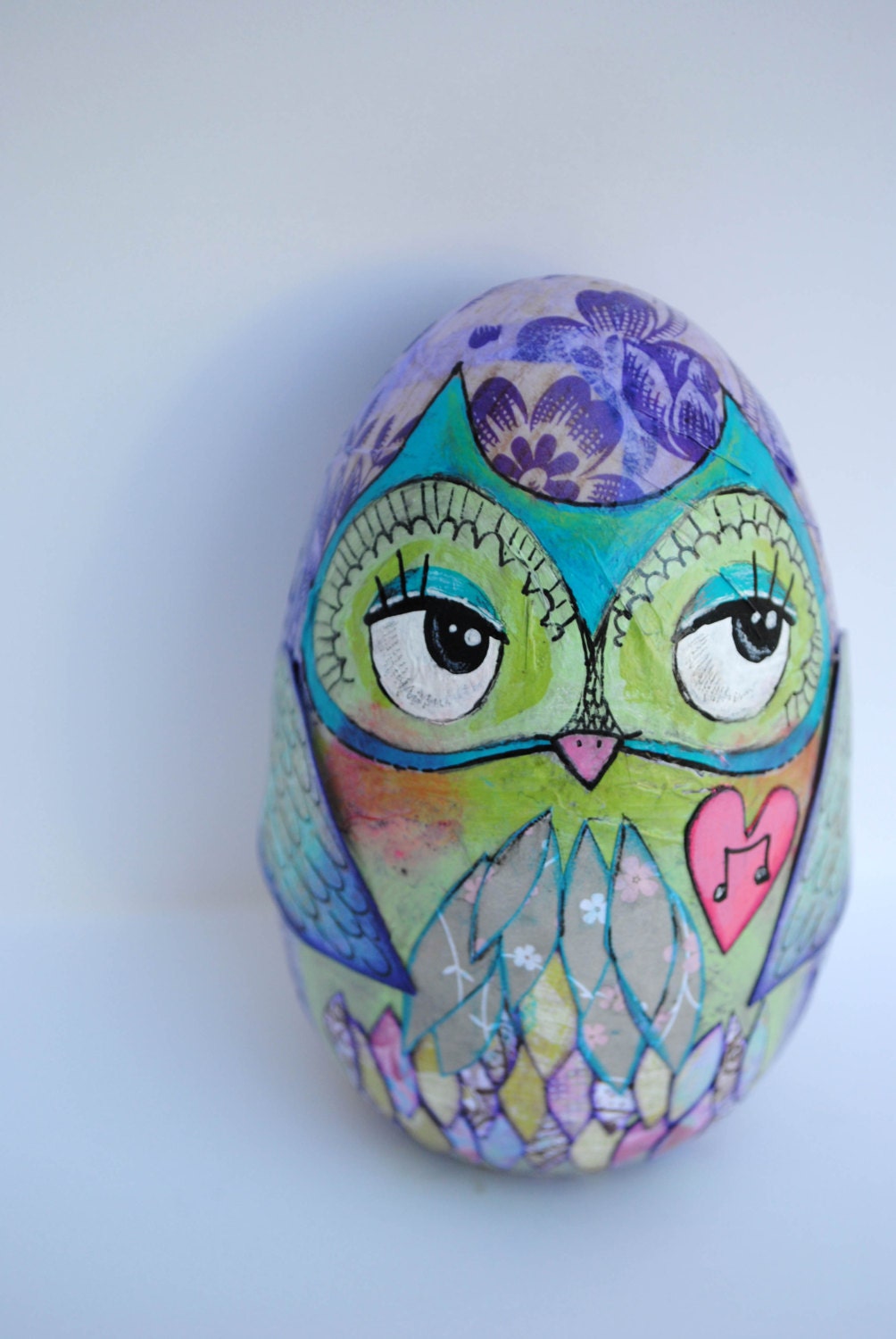 Mixed Media Music in my Heart Owl by artist A.Blake Paintingbliss