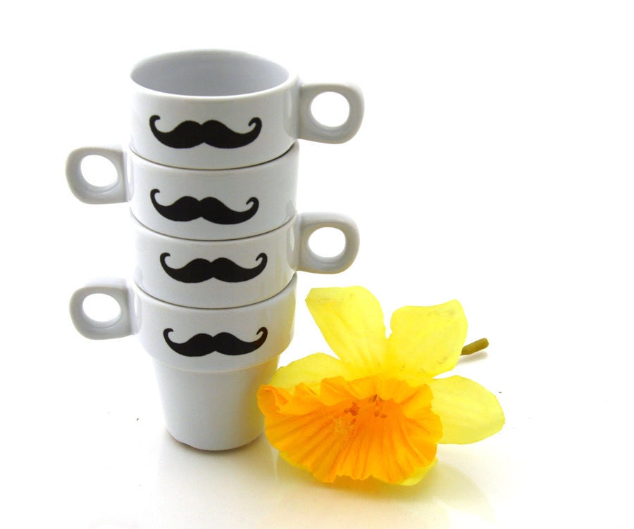 SALE- mustache egg cups espresso tasting cups with mustaches set of four
