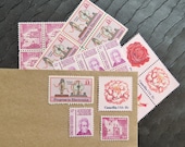 Pretty in Pink .. Vintage UNused Postage Stamps .. to post 5 letters