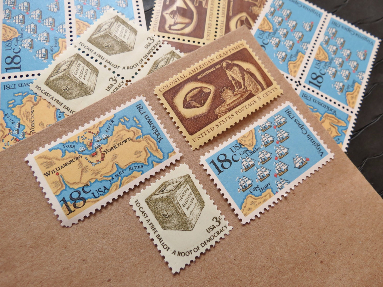 Golden History II .. Vintage UNused Postage Stamps .. to post 5 letters