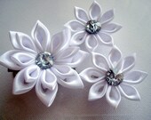 Tsumami Kanzashi Kanzashi Hair Clips Kanzashi Flowers White Bridal Kanzashi Japanese Kanzashi Flowers Set