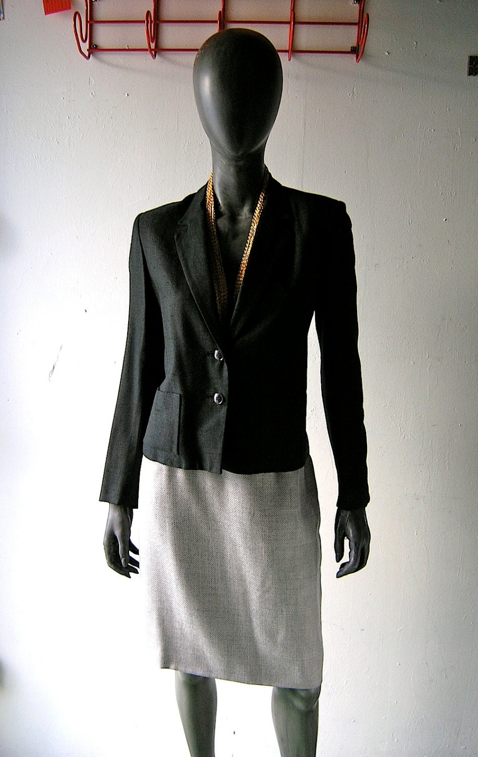 Vintage David Hayes black silk linen jacket - 34/36 bust - size 6/8 - spring summer LA designer fashion