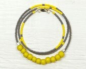 Minimal Seed Bead Necklace // Grey and Yellow // Glass Trade Beads // Parker no3