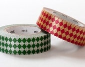 mt Washi Masking Tape - Diamonds in Viridian Green & Vermillion Red - Set 2