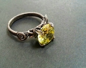 Antiqued Sterling Ring, Cubic Zirconia, Cocktail, Hand Made, Custom, Art, Wire Wrapped, CZ, Spring, Trending