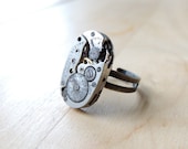 Steampunk ring- silver Elgin movement ring