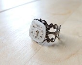 filigree steampunk ring- Greygor watch face ring - gunmetal