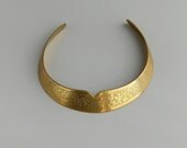 Brass Collar Necklace.  Floral Stampings. India.