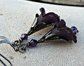 May Sale 10% off - Dangle Earrings - Purple, Indigo, Flower, Bohemian Czech Glass, Ruby, Antique Copper, Lightweight, Lucite