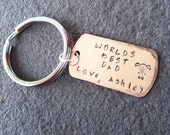 Custom keychain personalized copper dog tag hand stamped dads fathers day