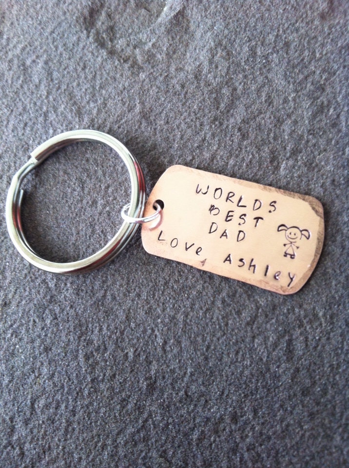 Custom keychain personalized copper dog tag hand stamped dads fathers day