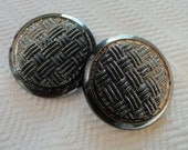Large Black and Silver Glass Vintage Buttons - Early 1900s Antique Buttons