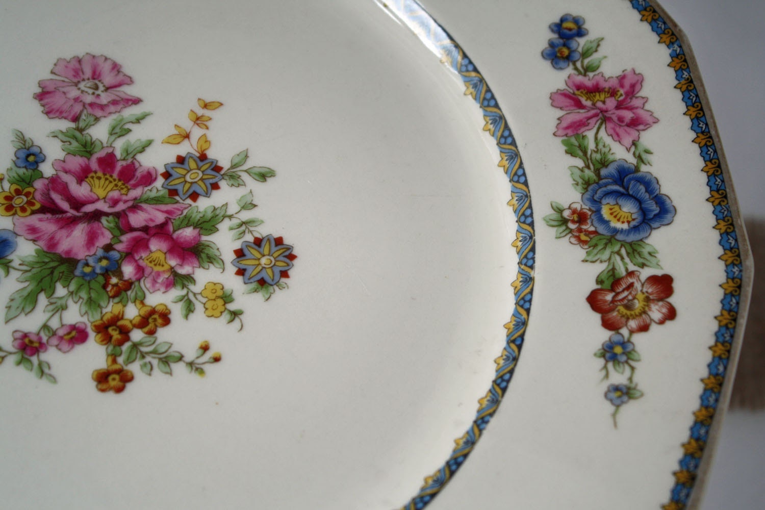 Vintage Plate Cake Stand Pink Floral Pedestal Cake Plate