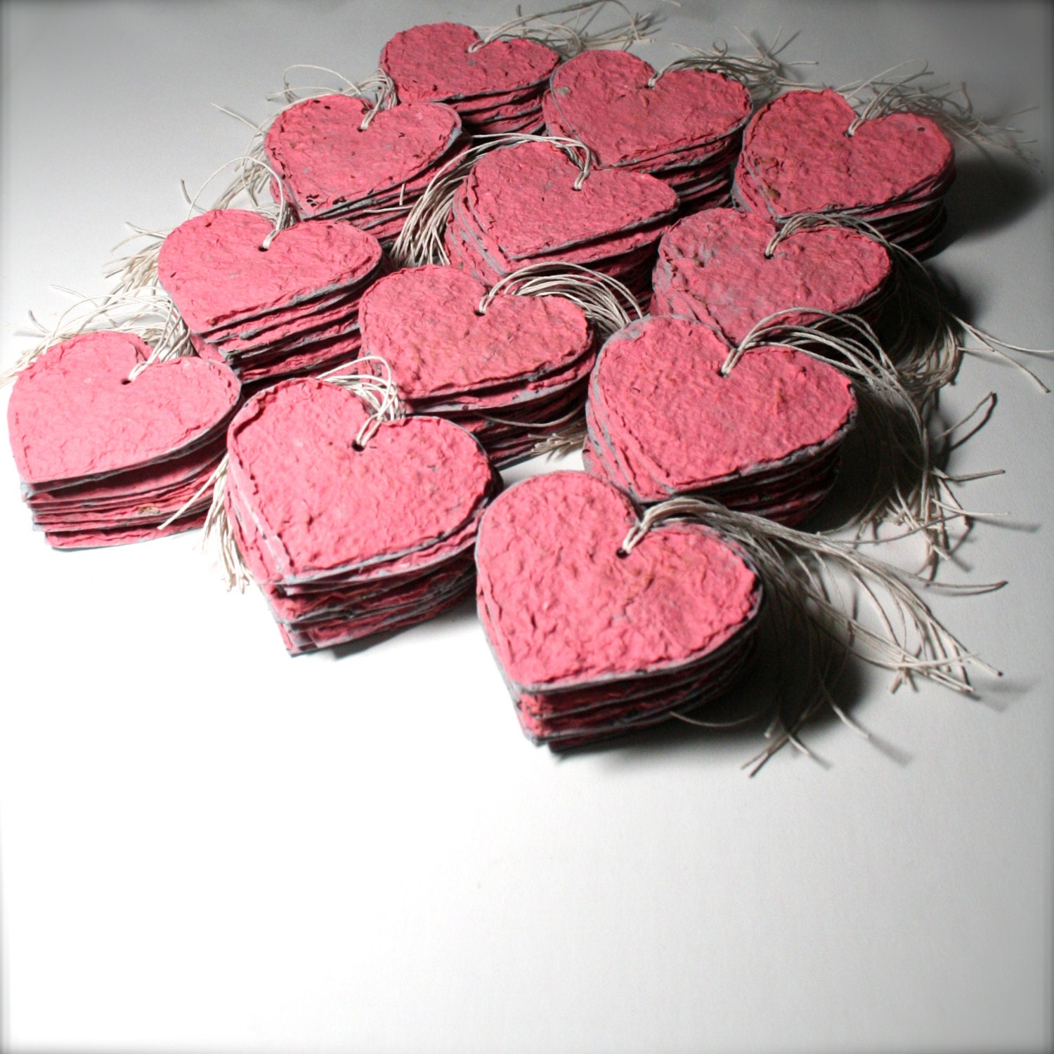 120 Plantable Heart Tags Or Favors (Made From 100% Recycled Handmade Paper Embedded With Wildflower Seeds) you choose color and twine