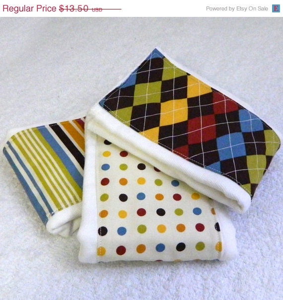 SALE Boy Burp Cloths - Argyle, Stripes & Dots- Set of 3