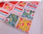 SALE Apples & Flowers Baby Quilt  - Rag Style - ready to ship