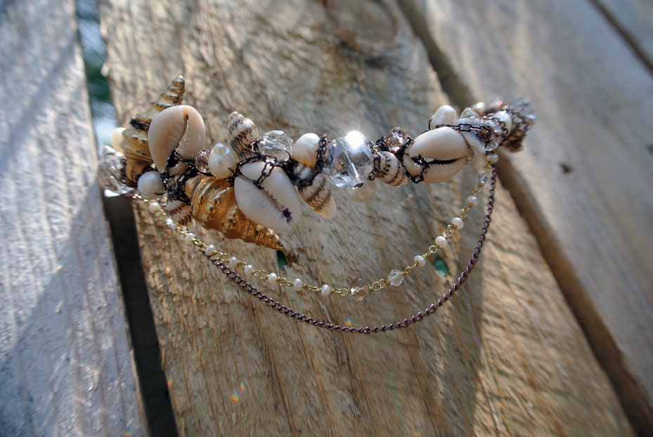 Baroque Series - Piece 4 - seashell, pearl and crystal headpiece - beach wedding crown
