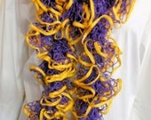 Ruffled Crochet Scarf Purple Gold