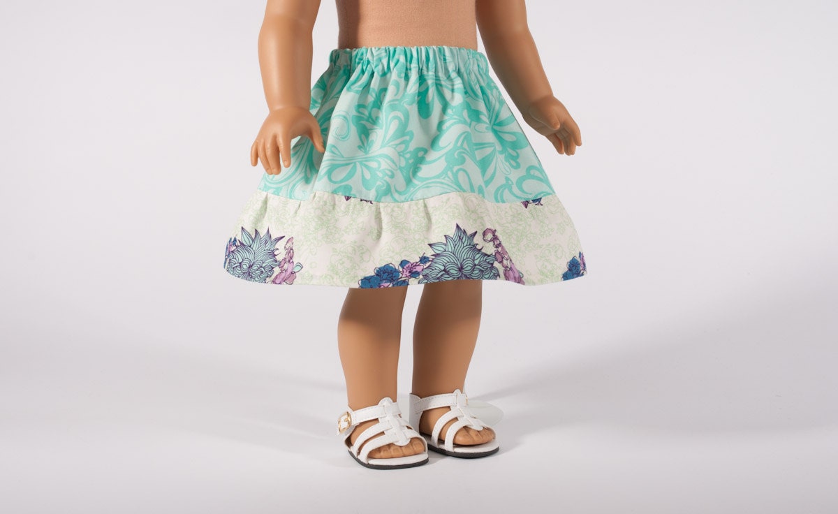 American Girl doll clothes, 18" inch doll clothing, ruffled, twirl skirt, turquoise, aqua, purple, modern, PattiKuz
