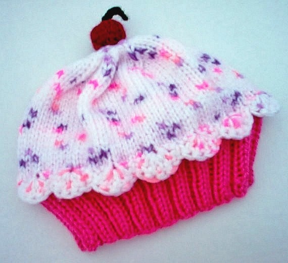 Cupcake Hat preemie newborn 3 6 9 12 18 months Raspberry Watermelon Cake with Cotton Candy Sprinkle Frosting Handmade Hand Knit