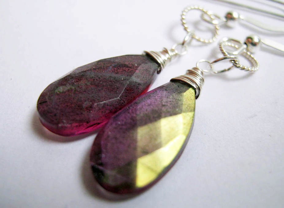 Amethyst and Labradorite Sterling Silver Earrings Fused Doublet Stones