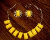 Vintage golden yellow thermoplastic Necklace & Earrings