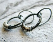 SALE 20% off Sterling silver earrings hammered hand forged rings metalwork oxidized contrast rustic minimalist - Enceladus