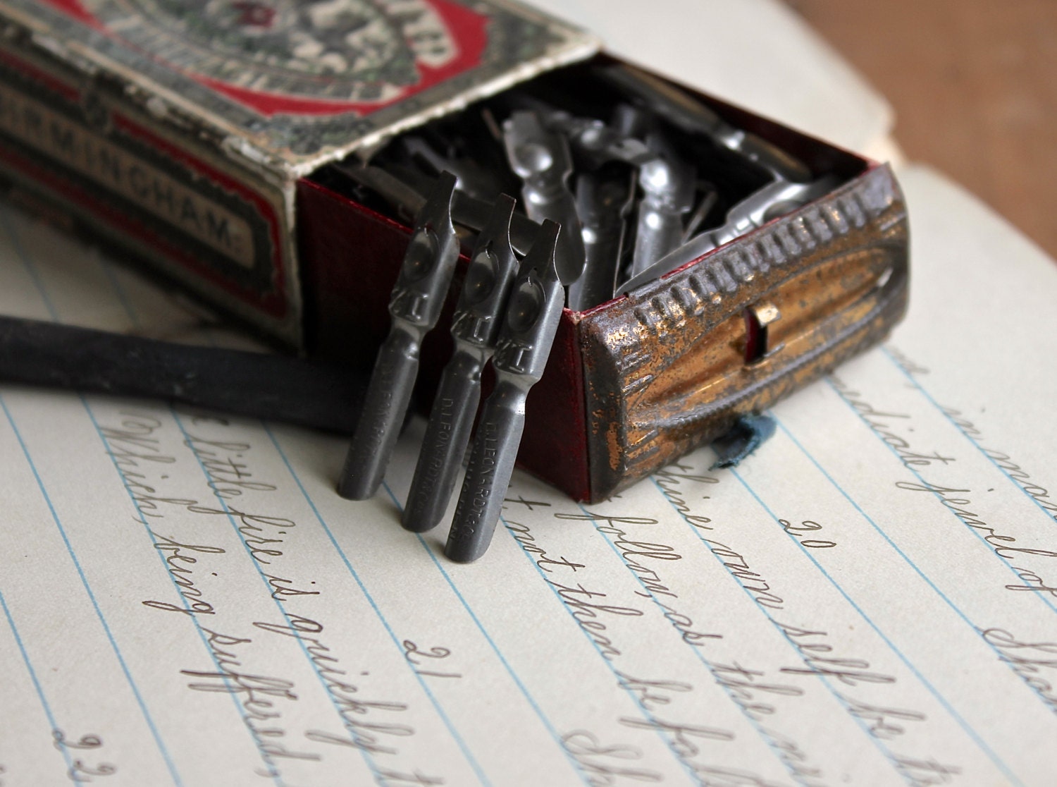 Writing the Old Way - Antique Pen Nibs - Made in England - D. Leonardt and Co. - Supplies - Vintage - Calligraphy - Collectible