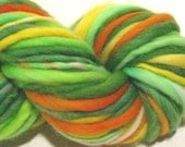 Handspun Yarn Daffodil 55 yds green yellow orange hand dyed merino wool waldorf doll hair knitting supplies