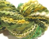 handspun art yarn Tinkerbell 74 yds thick and thin green yellow thread plied yarn, knitting supplies crochet supplies