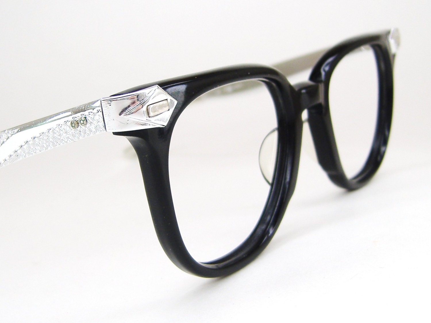 Vintage Mens 50s Black Horn Rim Mid Century Frame NOS