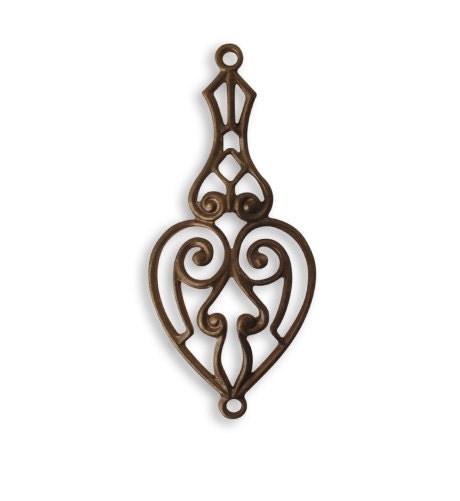 2 pieces 31x14mm Etruscan Filigree Drop. Brass Filigree Connector or Wrap, Natural Brass, Vintaj Item C2H60