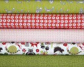BUNDLE SALE - Fox Hollow and Havana- Organic Designer Cotton - Monaluna Fabrics - Pink Red Olive Green Girl Collection- 5 yards