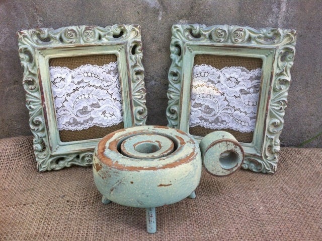 Upcycled - Vintage - Burlap n Lace - Picture Frame - Candle Holder Collection - Praire Farmhouse Cottage CHIC