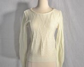 1970s Vintage Ivory White Eyelet Deco Sweater - Extra Small to Small