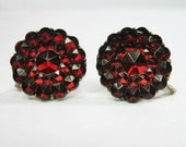 1920s Vintage Art Deco Earrings - Ruby Red - Czech Glass - Molded Glass - Faceted - July