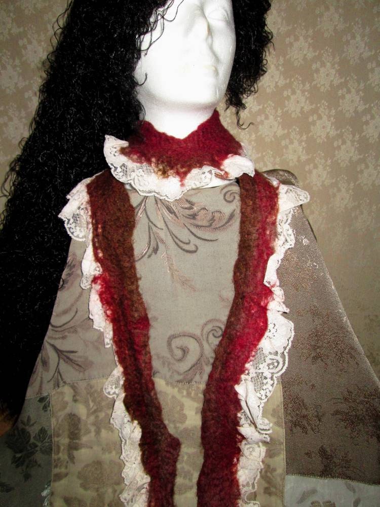 Nuno Felted Lace & Wool Skinny Scarf - Recycled Repurposed Upcycled Lace Hand Dyed Merino Wool - Eco Friendly Handmade Felt Scarves