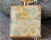 Lace Flower Vintage Look Abstract Floral Handmade Scrabble Tile Art Pendant Charm Jewelry Necklace