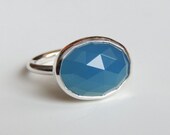 Blue Chalcedony Ring Sterling Silver Faceted Blue Stone Ring