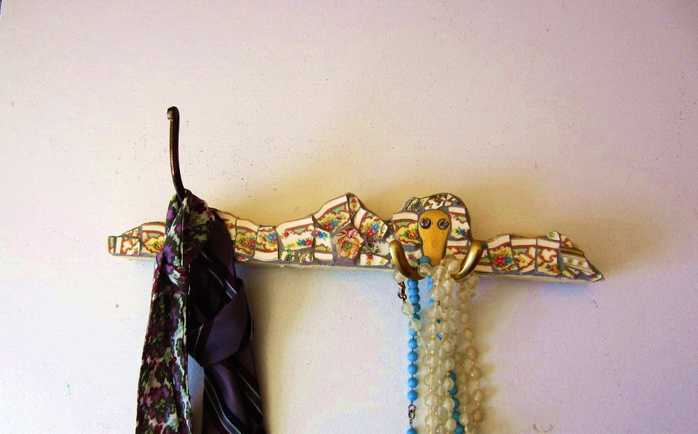 Colorful Mosaic Wall Hook Repurposed Wood