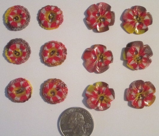 Clay buttons 12 pieces in 2 designs. Embellish your crafts, cards, scrap books and atc's
