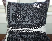 Satula pillow cushion case, 18x18" Finland, black white gray, Marimekko designer fabric, US ship only